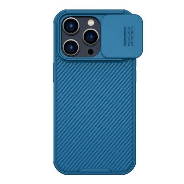 NILLKIN CAMSHIELD PRO MAGNETIC műanyag telefonvédő (közepesen ütésálló, kamera védelem, fémlemez, csíkos) SÖTÉTKÉK Apple iPhone 14 Pro Max