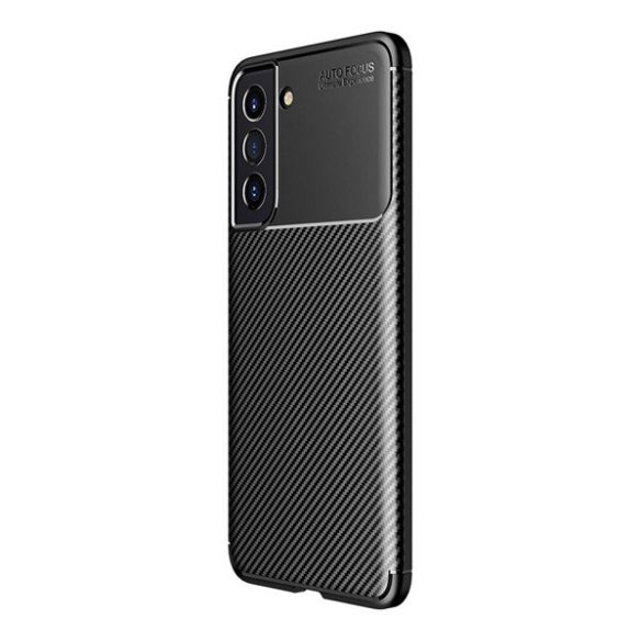 Szilikon telefonvédő (közepesen ütésálló, légpárnás sarok, karbon minta) FEKETE Samsung Galaxy S21 FE (SM-G990)