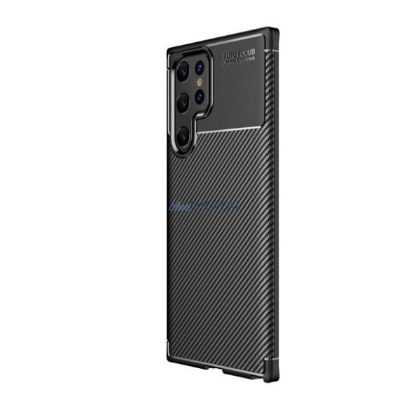 Szilikon telefonvédő (ütésállóság, karbon minta) FEKETE Samsung Galaxy S22 Ultra 5G (SM-S908)