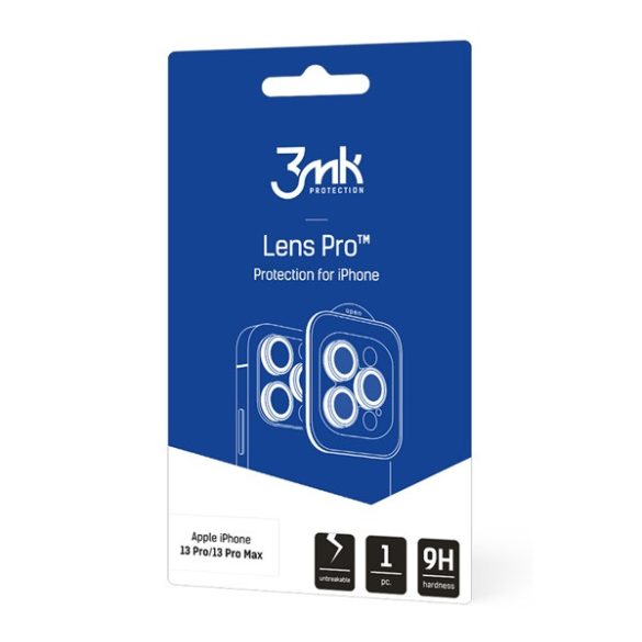 3MK LENS PRO kameravédő üveg (2.5D lekerekített szél, karcálló, 9H, felhelyezést segítő keret) EZÜST Apple iPhone 13, Apple iPhone 13 mini