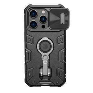 NILLKIN CAMSHIELD ARMOR PRO defender műanyag telefonvédő (szilikon belső, közepesen ütésálló, telefontartó gyűrű) FEKETE Apple iPhone 14 Pro Max