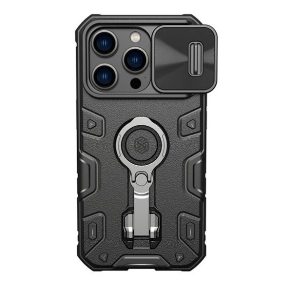 NILLKIN CAMSHIELD ARMOR PRO defender műanyag telefonvédő (szilikon belső, közepesen ütésálló, telefontartó gyűrű) FEKETE Apple iPhone 14 Pro Max