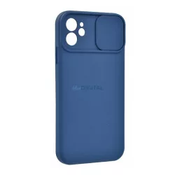   Szilikon telefonvédő (matt, mikrofiber plüss belső, kamera védelem) SÖTÉTKÉK Apple iPhone 11