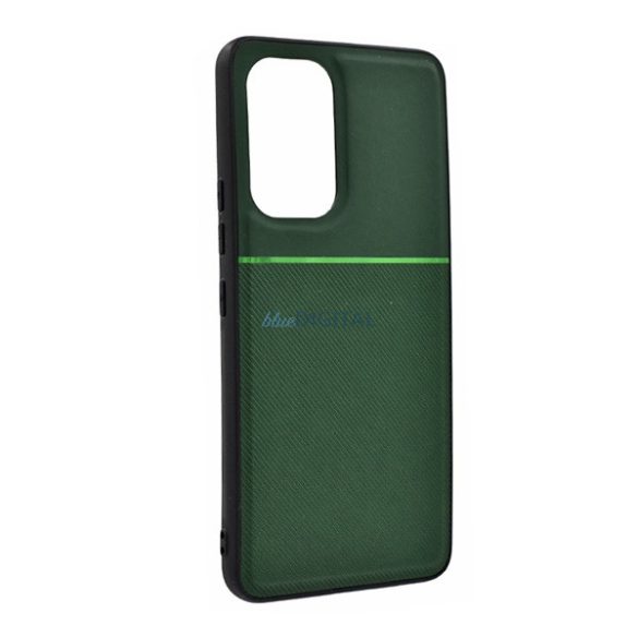 Műanyag telefonvédő (szilikon keret, közepesen ütésálló, beépített fémlemez, bőr hatású hátlap, csíkos minta) SÖTÉTZÖLD Samsung Galaxy A53 (SM-A536) 5G