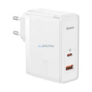 BASEUS hálózati töltő USB+Type-C aljzat (100W, GaN5, PD gyorstöltő 4.0) FEHÉR