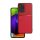 Műanyag telefonvédő (szilikon keret, közepesen ütésálló, beépített fémlemez, bőr hatású hátlap, csíkos minta) PIROS Samsung Galaxy A23 5G (SM-A236F)