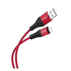 HOCO X38 adatkábel (USB - lightning, 2.4A, gyorstöltő, 100cm, törésgátló) PIROS