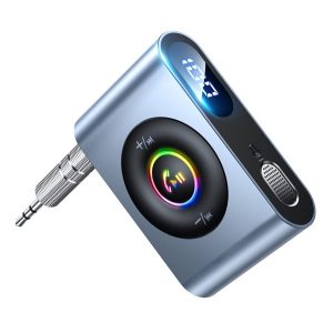 JOYROOM bluetooth FM transmitter 3.5mm jack aljzat (v5.3, 300mAh, AUX + Type-C kábel + 3.5mm jack kábel) SZÜRKE