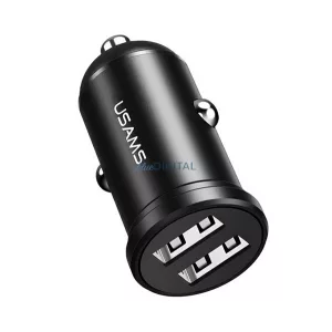 USAMS autós töltő 2 USB aljzat (12W, gyorstöltő) FEKETE