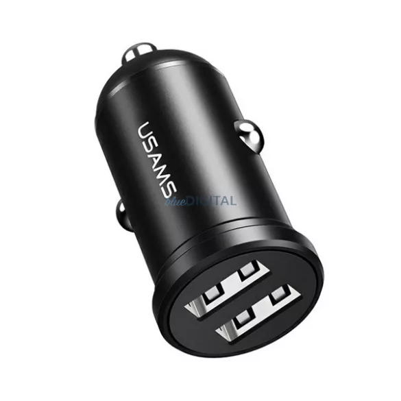 USAMS autós töltő 2 USB aljzat (12W, gyorstöltő) FEKETE