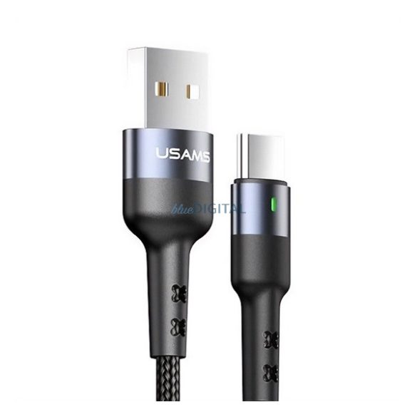 USAMS U26 adatkábel (USB - Type-C, 3A, gyorstöltő, 100cm, törésgátló, LED jelzés) FEKETE