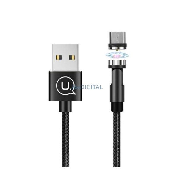 USAMS U59 adatkábel (USB - microUSB, 2.1A, gyorstöltő, 100cm, mágneses csatlakozó) FEKETE