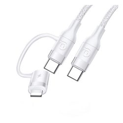   USAMS U31 adatkábel (Type-C - lightning/Type-C, 60W, PD gyorstöltő, 120cm) FEHÉR