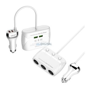 LDNIO szivargyújtó adapter (elosztó, 3 szivargyújtó+4 USB aljzat, 160W) FEHÉR