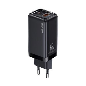 USAMS T47 hálózati töltő USB+Type-C aljzat (65W, PD gyorstöltő 3.0) FEKETE