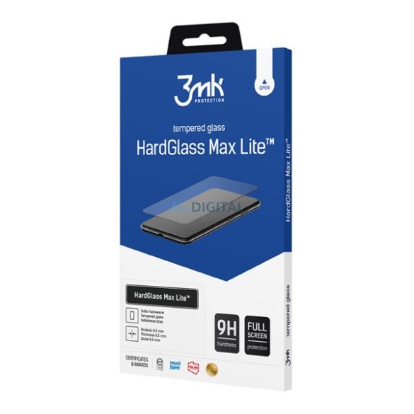 3MK HARD GLASS MAX LITE képernyővédő üveg (3D full cover, íves, ujjlenyomat mentes, karcálló, 0.3mm, 9H) FEKETE Honor Magic4 Pro