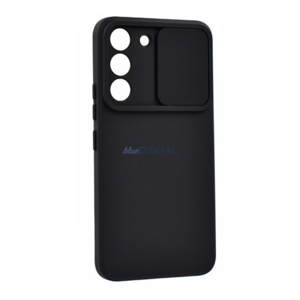 Szilikon telefonvédő (matt, mikrofiber plüss belső, kameravédő) FEKETE Samsung Galaxy S22 5G (SM-S901)