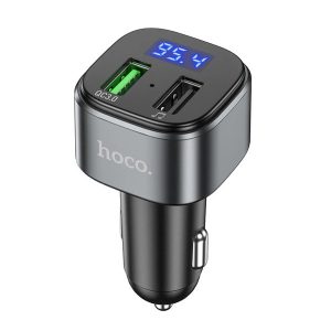 HOCO E67 bluetooth FM transmitter autós töltő 2 USB aljzat (18W, gyorstöltő 3.0, LED kijelző) FEKETE