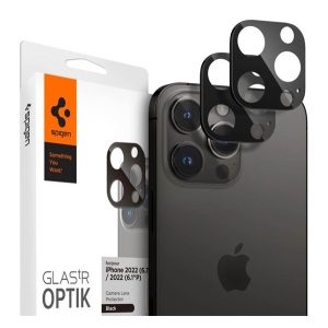 SPIGEN OPTIK kameravédő üveg 2db (lekerekített szél, karcálló, 9H) FEKETE Apple iPhone 14 Pro, Apple iPhone 14 Pro Max