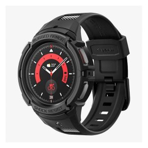 SPIGEN RUGGED ARMOR PRO pótszíj (egyedi méret, szilikon, ütésállóság + szilikon keret) FEKETE Samsung Galaxy Watch 5 Pro 45 mm (SM-R920), Samsung Galaxy Watch 5 Pro eSIM 45 mm (SM-R925)