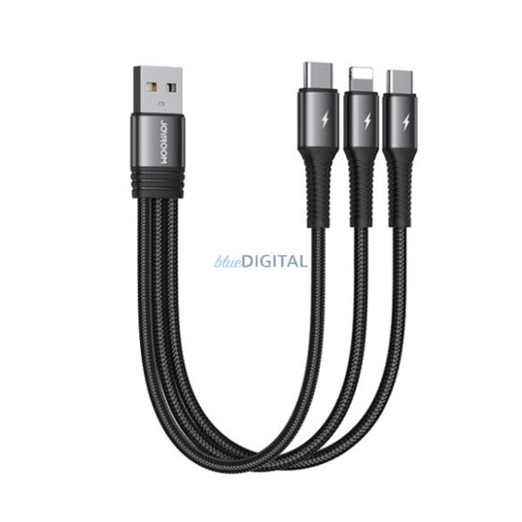 JOYROOM töltőkábel 3in1 (USB - lightning/2 Type-C, 3.5A, 15cm) FEKETE