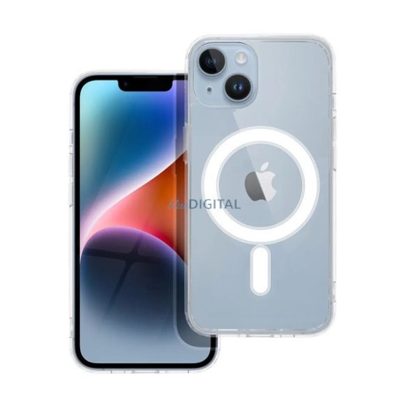 Szilikon telefonvédő (mágneses, közepesen ütésálló, MagSafe kompatibilis) ÁTLÁTSZÓ Apple iPhone 14