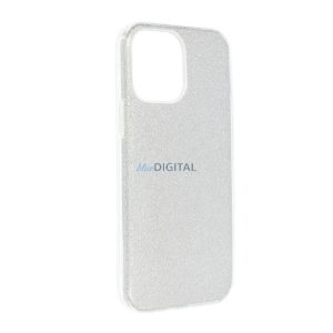 Szilikon telefonvédő (műanyag belső, csillogó hátlap, logó kivágás) EZÜST Apple iPhone 14 Pro Max