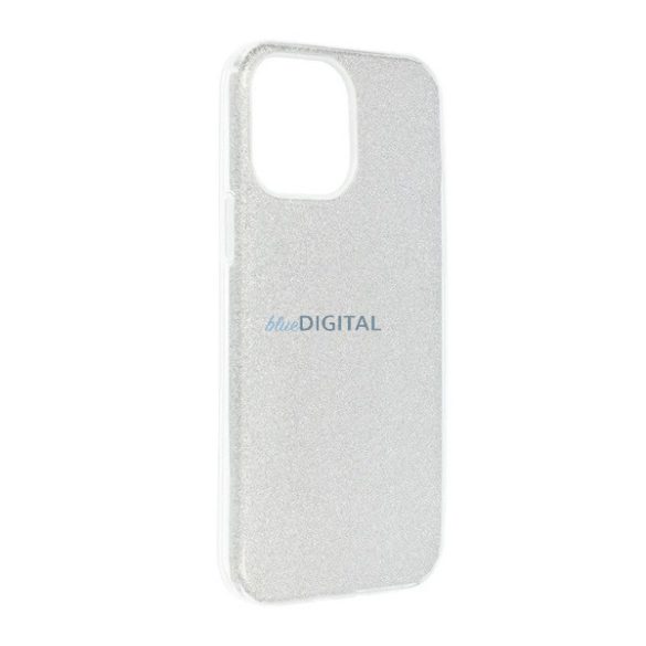 Szilikon telefonvédő (műanyag belső, csillogó hátlap, logó kivágás) EZÜST Apple iPhone 14