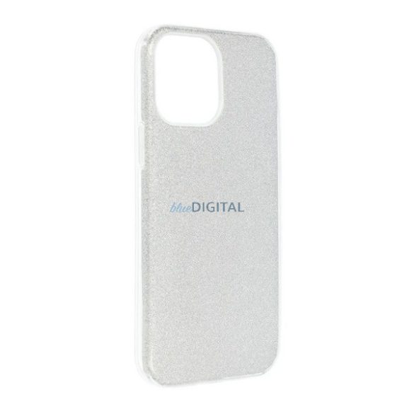 Szilikon telefonvédő (műanyag belső, csillogó hátlap, logó kivágás) EZÜST Apple iPhone 14 Pro