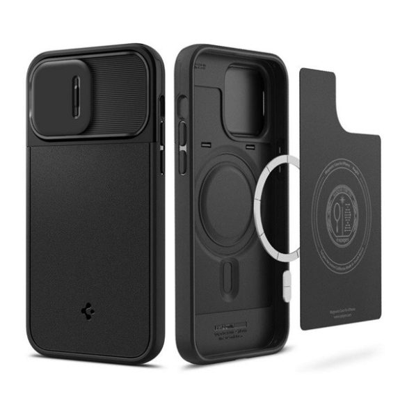 SPIGEN OPTIK ARMOR MAG műanyag telefonvédő (szilikon keret, kamera védelem, Magsafe kompatilibis) FEKETE Apple iPhone 14 Pro