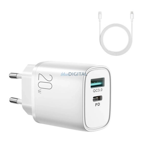 JOYROOM QP2011 hálózati töltő USB+Type-C aljzat (20W, PD gyorstöltő 3.0) FEHÉR 