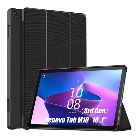 Tok álló, bőr hatású (aktív FLIP, oldalra nyíló, TRIFOLD, asztali tartó) FEKETE Lenovo Tab M10 (TB-328)