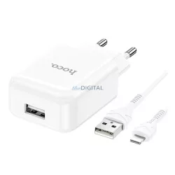   HOCO N2 hálózati töltő USB aljzat (10W, gyorstöltő + lightning kábel) FEHÉR