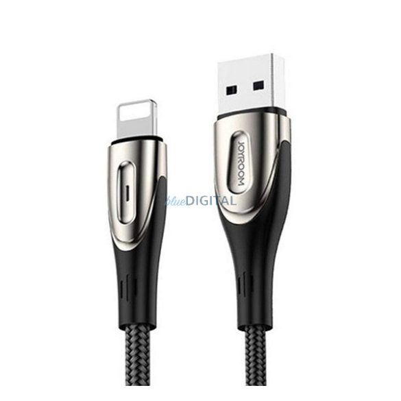 JOYROOM SHARP adatkábel (USB - lightning, 2.4A, gyorstöltő, 200cm, cipőfűző, LED jelzés) FEKETE Apple IPAD, iPod touch 5, iPhone 6 Plus 5.5