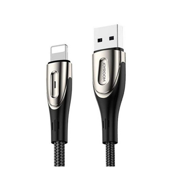 JOYROOM SHARP adatkábel (USB - lightning, 2.4A, gyorstöltő, 300cm, cipőfűző, LED jelzés) FEKETE Apple IPAD mini 2 , iPhone 6 4.7, IPAD Air 2