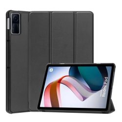   Tok álló, bőr hatású (aktív FLIP, oldalra nyíló, TRIFOLD, asztali tartó) FEKETE Xiaomi Redmi Pad