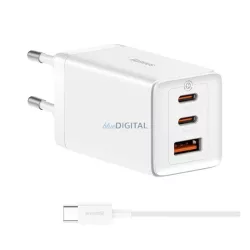   BASEUS hálózati töltő USB+2 Type-C aljzat (65W, PD gyorstöltő + Type-C kábel) FEHÉR