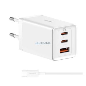 BASEUS hálózati töltő USB+2 Type-C aljzat (65W, PD gyorstöltő + Type-C kábel) FEHÉR