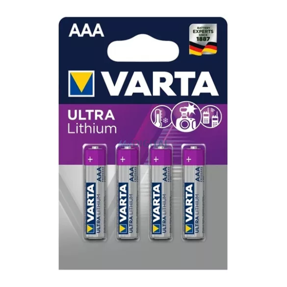 VARTA ULTRA tartós elem (AAA, LR03, 1.5V, lítium) 4db/csomag