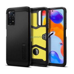 SPIGEN TOUGH ARMOR műanyag telefonvédő (szilikon keret, közepesen ütésálló, kitámasztó) FEKETE Xiaomi 12T Pro, Xiaomi 12T