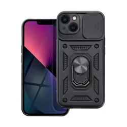  Defender műanyag telefonvédő (közepesen ütésálló, szilikon belső, telefontartó gyűrű, kamera védelem) FEKETE Apple iPhone 13