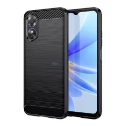   Szilikon telefonvédő (közepesen ütésálló, légpárnás sarok, szálcsiszolt, karbon minta) FEKETE Oppo A17