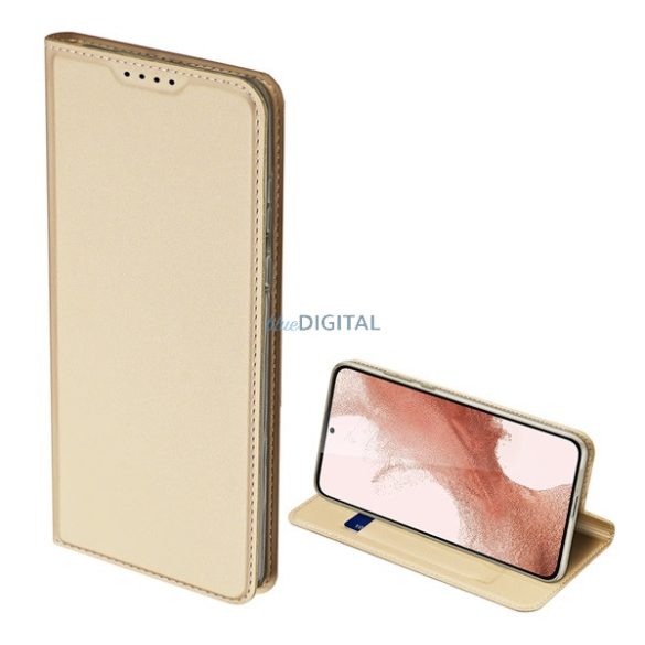 DUX DUCIS SKIN PRO tok álló, bőr hatású (FLIP, oldalra nyíló, bankkártya tartó, asztali tartó funkció) ARANY Samsung Galaxy S23 (SM-S911)