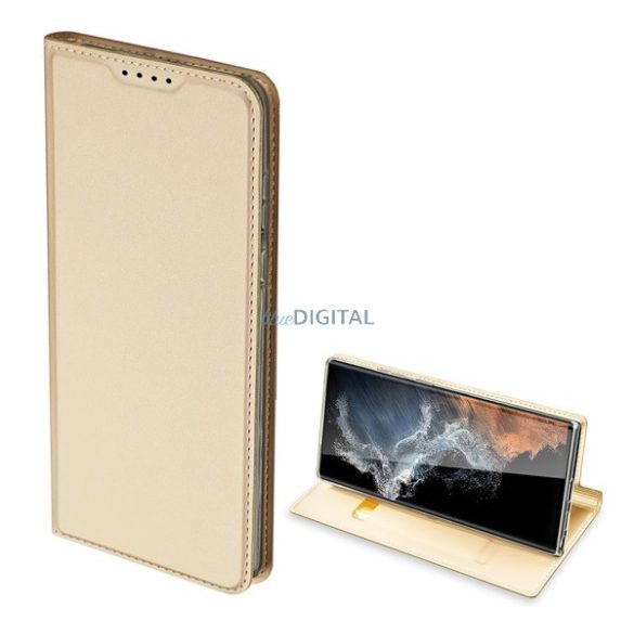 DUX DUCIS SKIN PRO tok álló, bőr hatású (FLIP, oldalra nyíló, bankkártya tartó, asztali tartó funkció) ARANY Samsung Galaxy S23 Ultra (SM-S918)