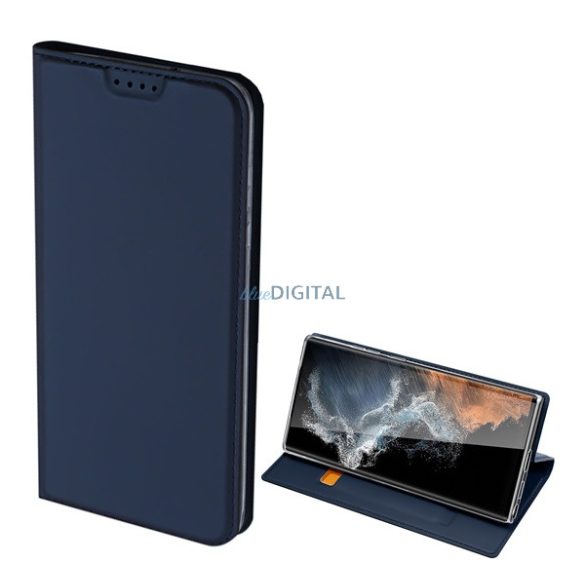 DUX DUCIS SKIN PRO tok álló, bőr hatású (FLIP, oldalra nyíló, bankkártya tartó, asztali tartó funkció) SÖTÉTKÉK Samsung Galaxy S23 Ultra (SM-S918)