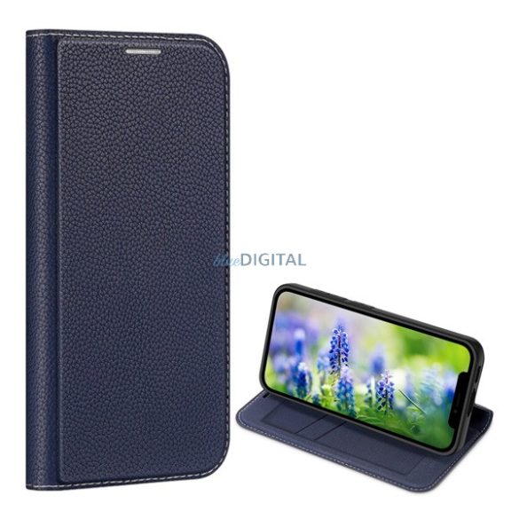 DUX DUCIS SKIN X2 tok álló, bőr hatású (FLIP, közepesen ütésálló, oldalra nyíló, asztali tartó, prémium) SÖTÉTKÉK Samsung Galaxy S23 (SM-S911)
