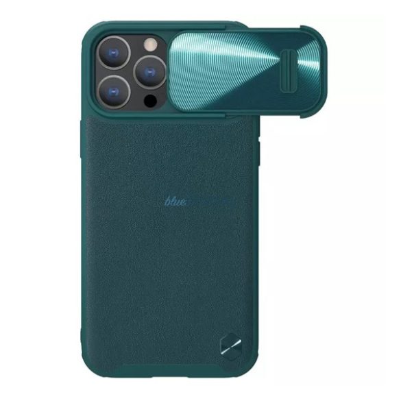 NILLKIN CAMSHIELD LEATHER műanyag telefonvédő (közepesen ütésálló, ECO bőr hatású hátlap, kamera védelem) SÖTÉTZÖLD Apple iPhone 14 Pro