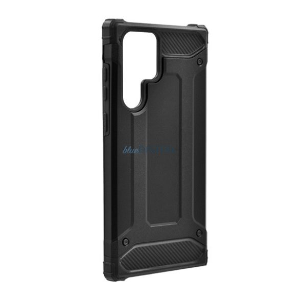 Defender műanyag telefonvédő (közepesen ütésálló, légpárnás sarok, szilikon belső, fémhatás) FEKETE Samsung Galaxy S23 Ultra (SM-S918)