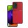 Műanyag telefonvédő (szilikon keret, közepesen ütésálló, beépített fémlemez, bőr hatású hátlap, csíkos minta) PIROS Samsung Galaxy S23 (SM-S911)