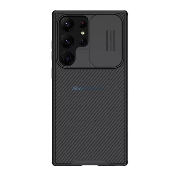 NILLKIN CAMSHIELD PRO műanyag telefonvédő (szilikon keret, közepesen ütésálló, kamera védelem, csíkos minta) FEKETE Samsung Galaxy S23 Ultra (SM-S918)